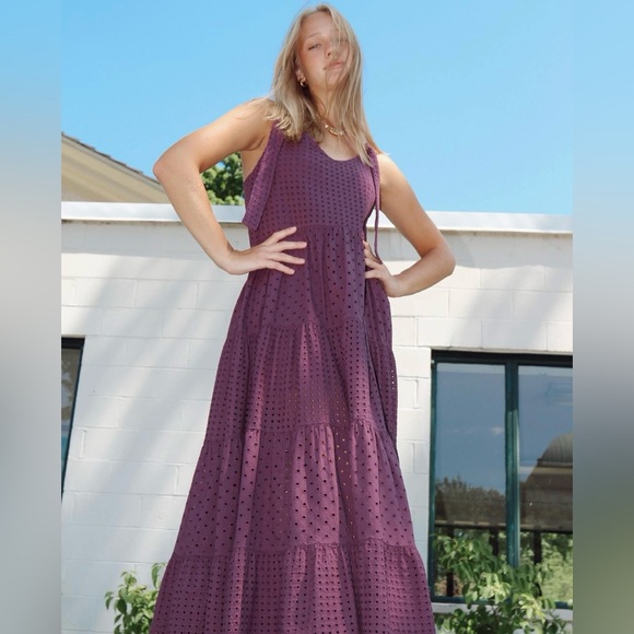 Self Contrast Anthropologie Cabana Maxi Dress Eyelet Plum - Picture 3 of 7